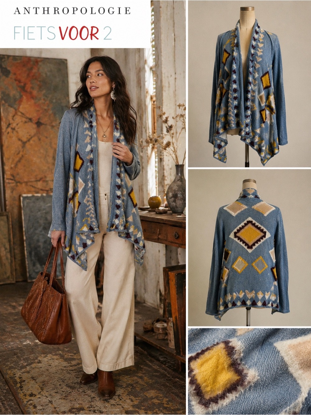 Southwestern Wool Blend Cardigan XS Boho